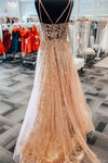 A-Line Straps Blush Pink Prom Dress with Embroidery