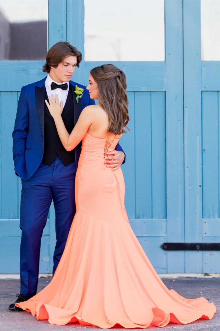 Mermaid Halter Orange Long Prom Dress FancyVestido Mermaid Halter Orange Long Prom Dress FancyVestido