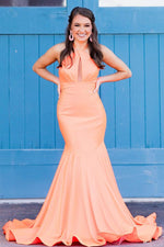 Mermaid Halter Orange Long Prom Dress