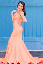 Mermaid Halter Orange Long Prom Dress