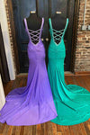V-Neck Lilac Beaded Prom Dress with Sweep Train