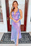 Stunning Plunging Neck Lilac Long Prom Dress