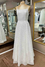 Simple Double Straps White Sequins Long Prom Dress