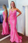 Hot Pink Strapless Mermaid Long Prom Gown