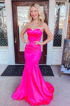 Sweetheart Hot Pink Satin Mermaid Prom Dress