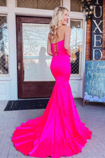 Sweetheart Hot Pink Satin Mermaid Prom Dress