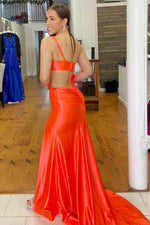 Chic Orange One Shoulder Satin Prom Dress with Slit
