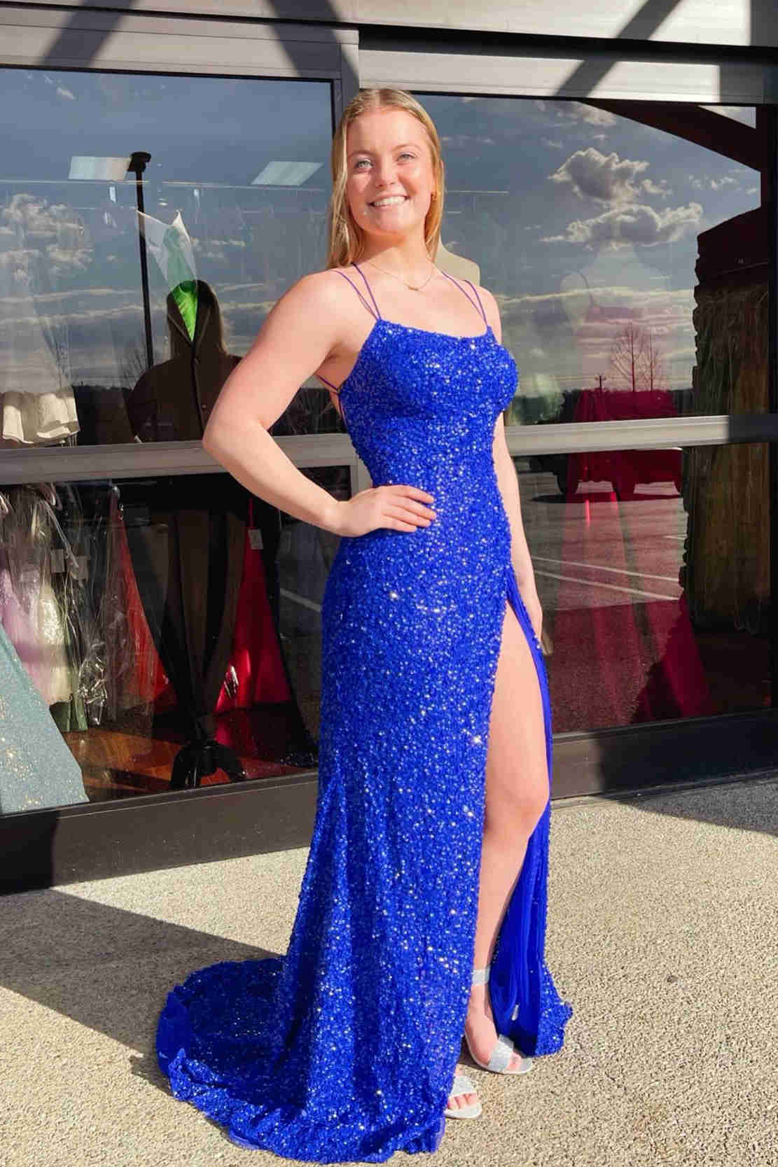 Sparkle Tiffany Blue Sequins Long Prom Dress with Slit FancyVestido Sparkle Tiffany Blue Sequins Long Prom Dress with Slit FancyVestido