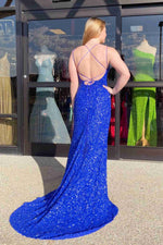 Sparkle Tiffany Blue Sequins Long Prom Dress with Slit