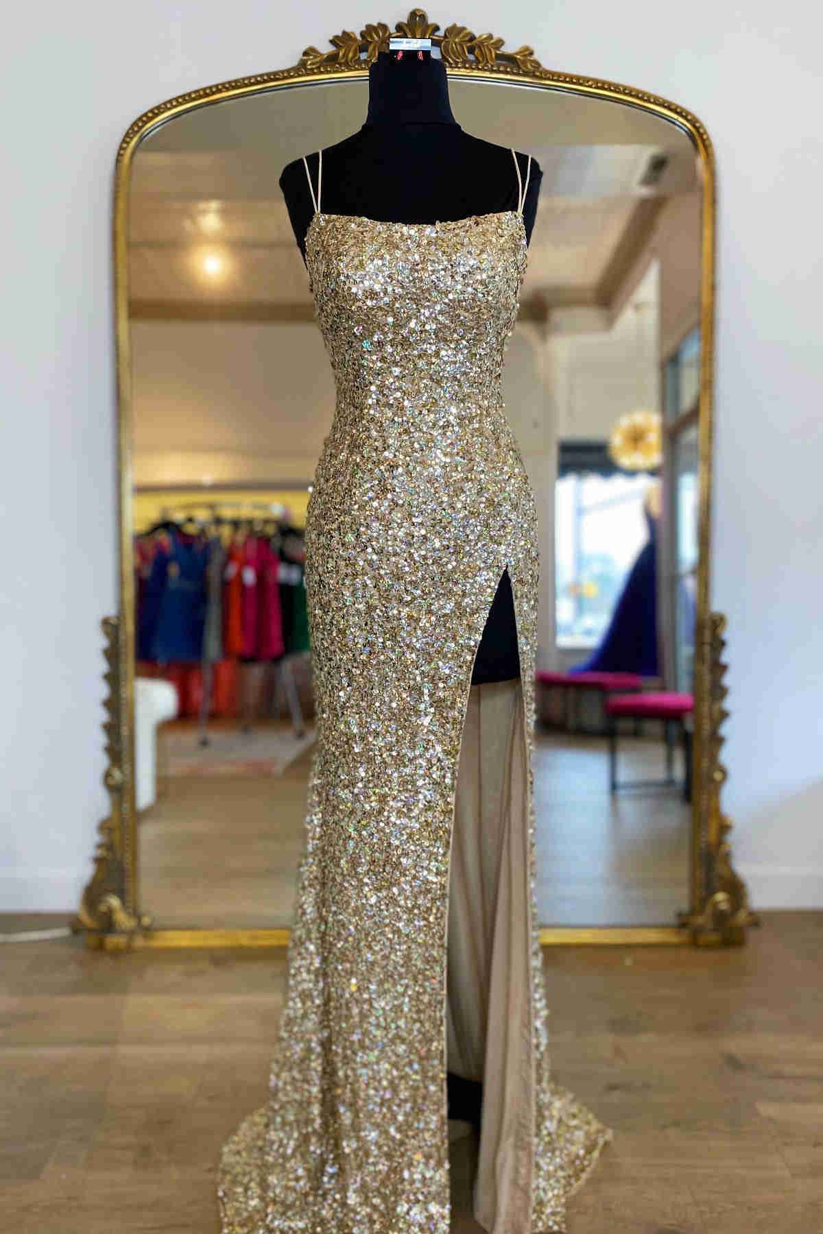 Sparkle Tiffany Blue Sequins Long Prom Dress with Slit FancyVestido Sparkle Tiffany Blue Sequins Long Prom Dress with Slit FancyVestido