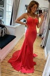 Simple Spaghetti Straps Red Long Mermaid Prom Dress
