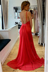 Simple Spaghetti Straps Red Long Mermaid Prom Dress