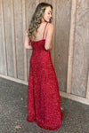V-Neck Straps Red Sequins Long Prom Dress