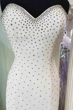Sweetheart High Slit White Long Prom Dress with Rhinestones