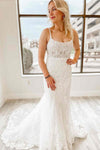White Mermaid Long Bridal Dress with Appliques