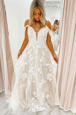 Elegant Cold Shoulder Ivory Tulle Wedding Dress