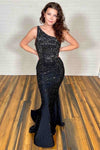 Mermaid Black Long Prom Dress with Rhinestones