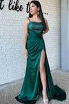 Spaghetti Straps Dark Green Beaded Prom Dress