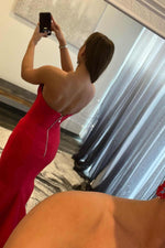 Mermaid High Slit Red Satin Prom Dress