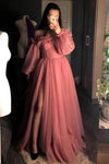 Princess Off the Shoulder Burgundy Tulle Formal Dress