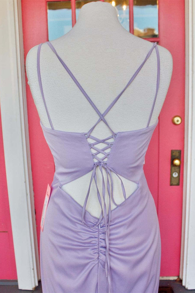 Tie Back Cowl Neck Lilac Long Prom Dress