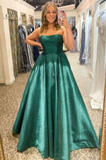 Strapless A-Line Green Long Prom Dress with Rhinestones