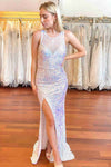 Illusion Crew Neck Beaded White Long Prom Dress