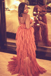 Elegant Rust Tiered Ruffles Tulle Prom Dress