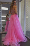 Princess Hot Pink Appliqued Prom Dress with Slit