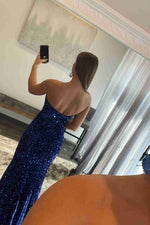 Glitter Royal Blue Sequins Prom Dress with Slit