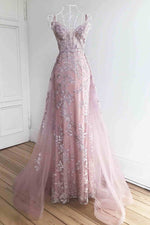 Stunning Dsuty Blue Tulle Long Formal Dress with Appliques