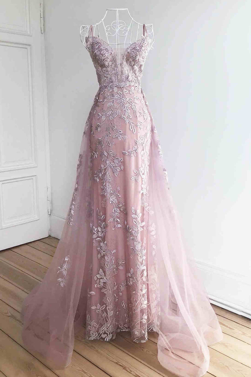 Stunning Dsuty Blue Tulle Long Formal Dress with Appliques