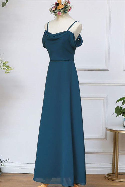 Cold Shoulder Ink Blue Chiffon Bridesmaid Dress