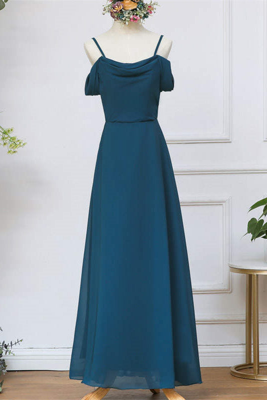 Cold Shoulder Ink Blue Chiffon Bridesmaid Dress