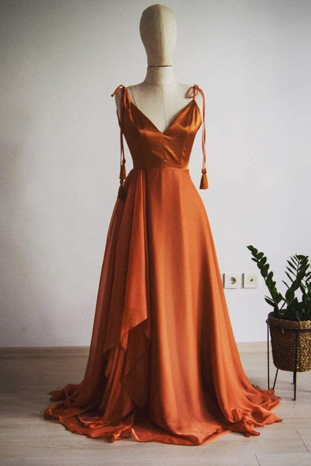 A-Line Tie Shoulder Long Bridesmaid Dress FancyVestido A-Line Tie Shoulder Long Bridesmaid Dress FancyVestido
