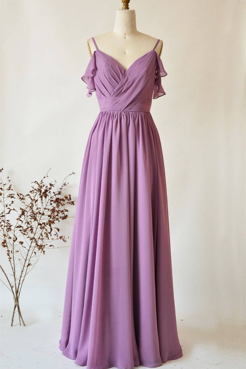 Criss Cross Straps Dusty Purple Long Bridesmaid Dress – FancyVestido