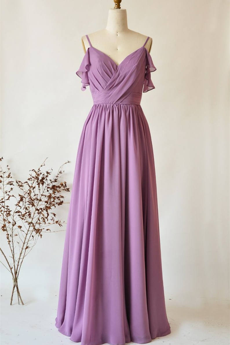 Criss Cross Straps Dusty Purple Long Bridesmaid Dress