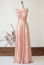 Illusion Lace V-Neck Gose Gold Sequined Bridesmaid Dress