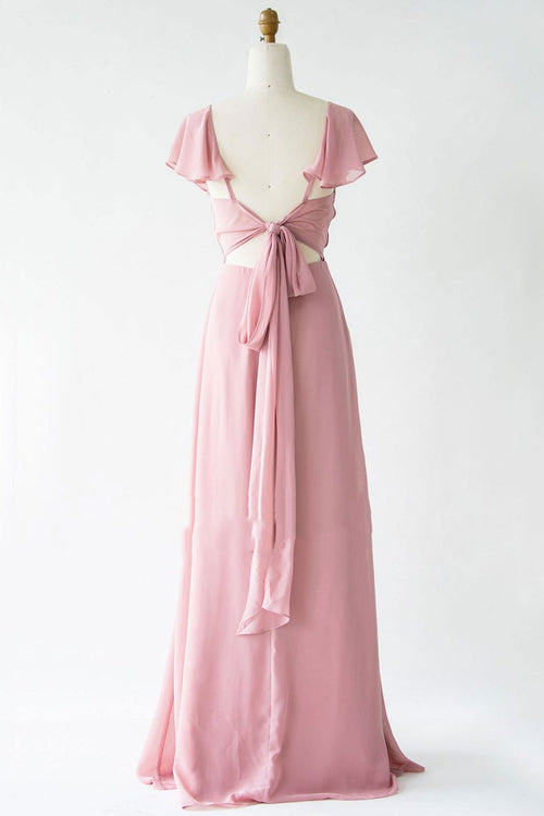 Blush Pink V-Neck Chiffon A-Line Bridesmaid Dress