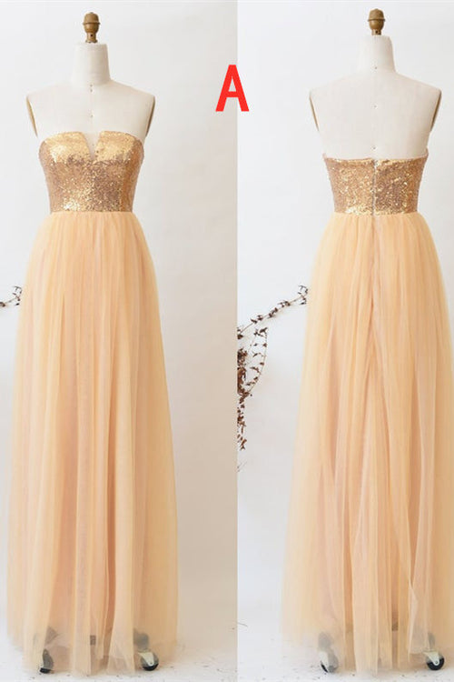 A-Line Champagne Tulle Mismatched Bridesmaid Dress