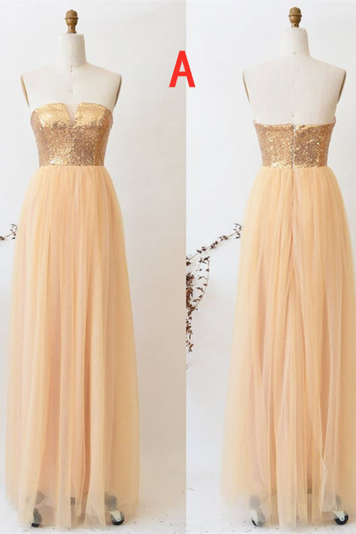 A-Line Champagne Tulle Mismatched Bridesmaid Dress