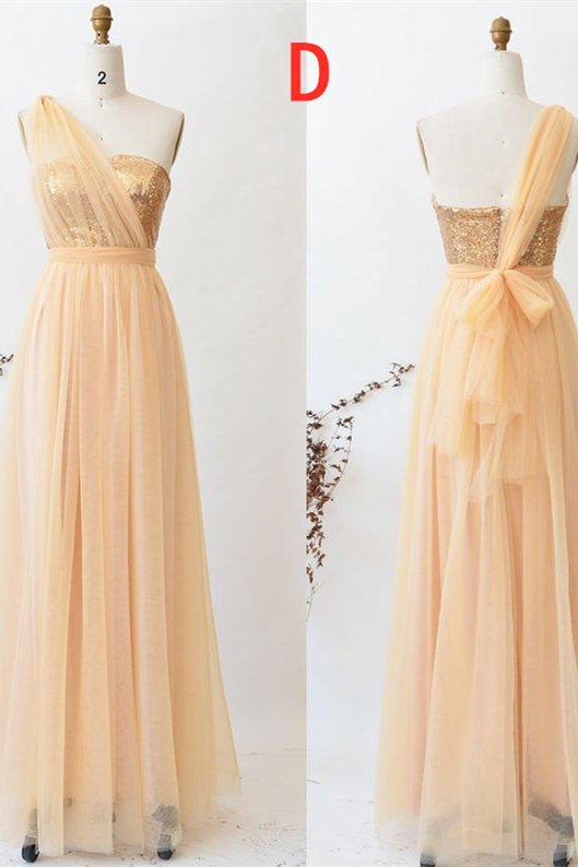 A-Line Champagne Tulle Mismatched Bridesmaid Dress FancyVestido A-Line Champagne Tulle Mismatched Bridesmaid Dress FancyVestido