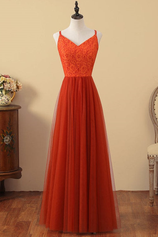sienna orange bridesmaid dresses Orange A-line Spaghetti Straps Bridesmaid Dress MBD146 main image 0