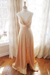 Cowl Neck Champagne Satin Bridesmaid Dress with Slit