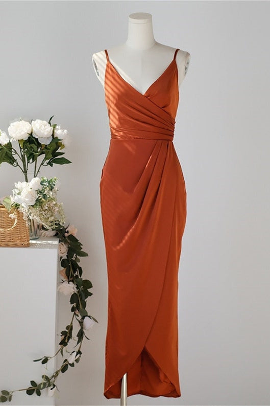 Pleated Pumpkin Sheath Bridesmaid Dress with Belt – FancyVestido