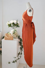 Pleated Pumpkin Sheath Bridesmaid Dress with Belt