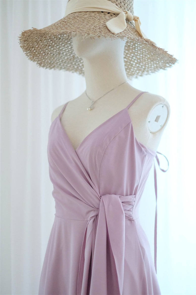 Straps Lilac A-Line Long Bridesmaid Dress