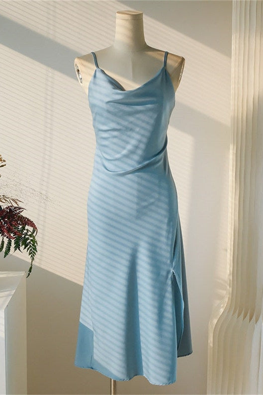 Sheath Light Sky Blue Cowl Neck Mini Bridesmaid Dress – FancyVestido