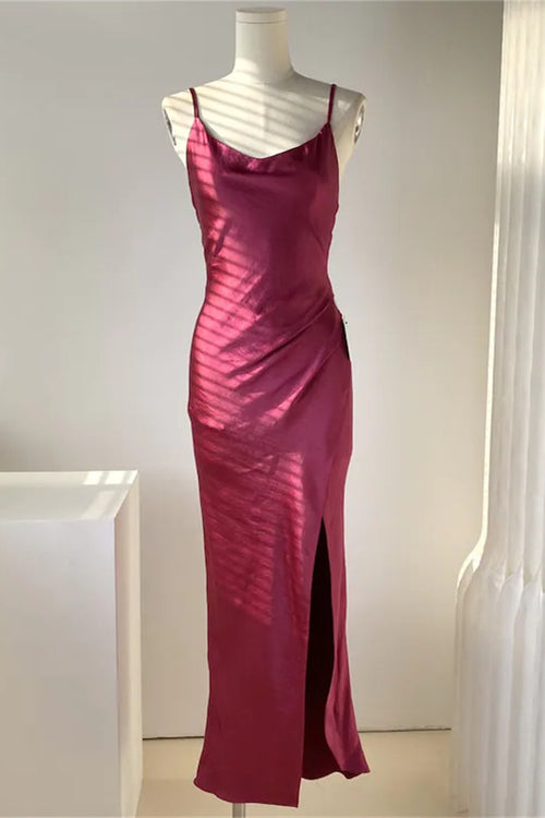 Dark Green Sheath Satin Bridesmaid Dress with Slit