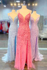 Spaghetti Straps Watermelon Appliques Long Formal Dress